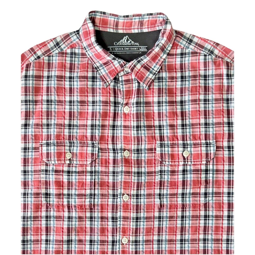 Croft & Barrow Quick Dry Vented Shirt Mens Lg Red Plaid Short Sleeve Fishing